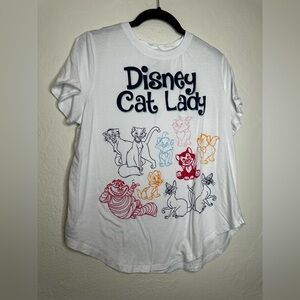 Disney White 'Cat Lady' Tee with Multicolor Cat Line Art